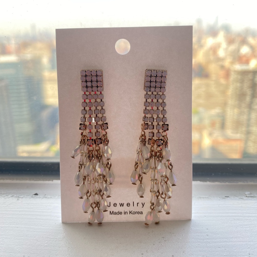 NWT: Dangly iridescent and silver earrings STAINLESS STEEL